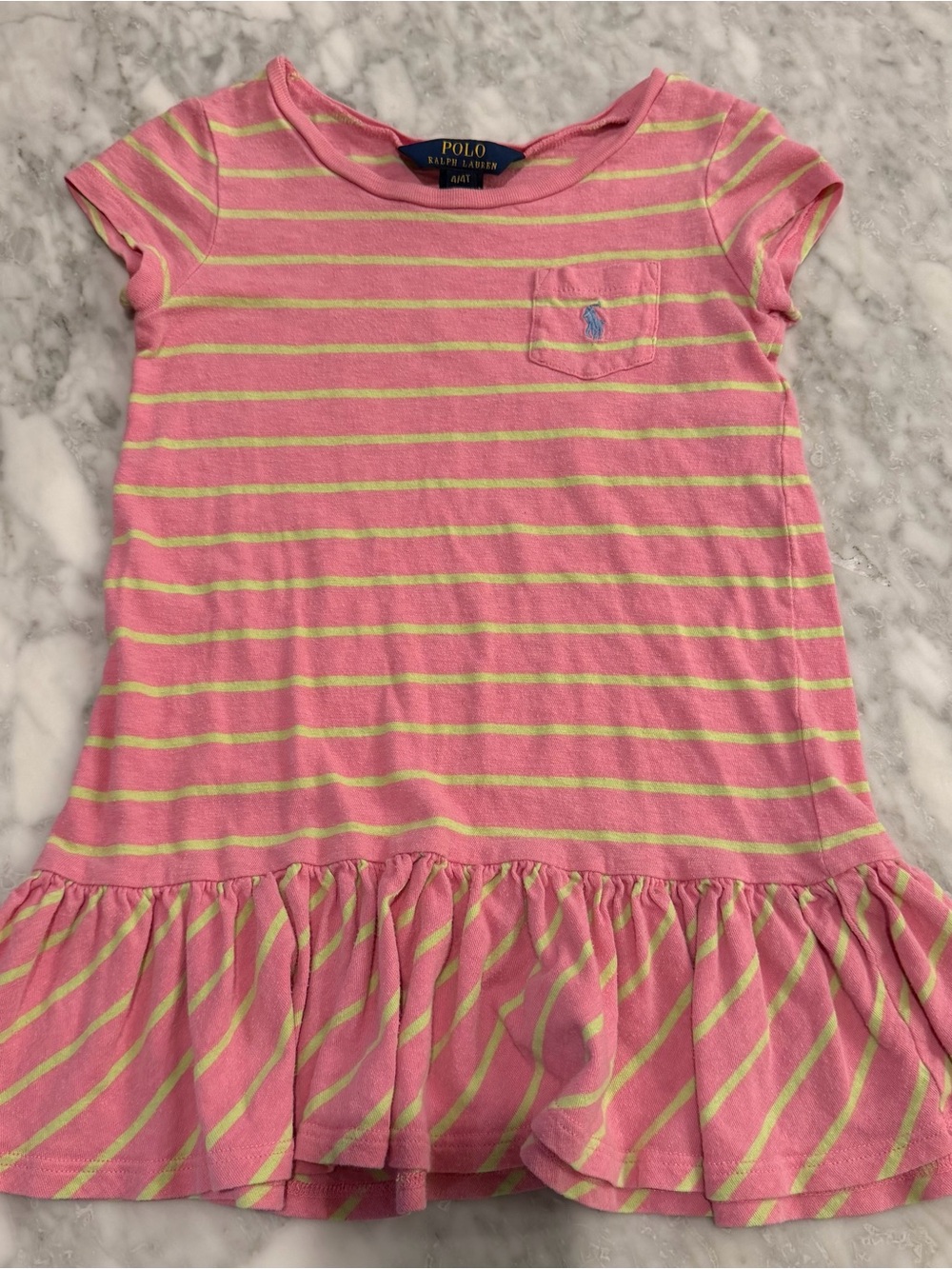 Polo by Ralph Lauren Pink and Yellow Striped Ruffle Hem Dress